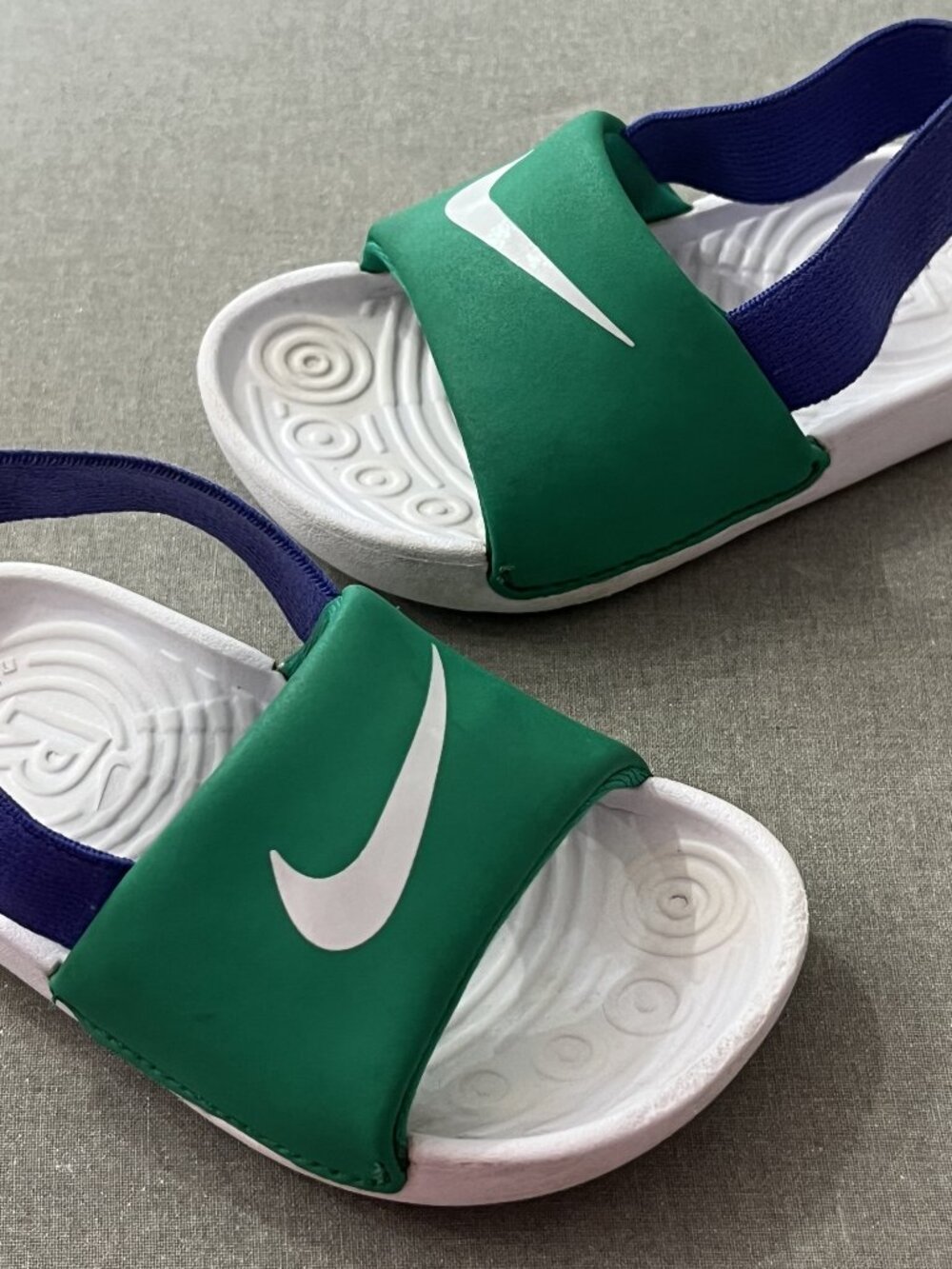 NIKE Kawa Slides Toddler 5C Boy Green Purple Strap Sandal Slides BV1094-300